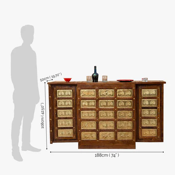 Majestic Brass Storing Handmade Teak Wood Bar Cabinet Stylish Look for Wine, Liquor, Glasses - Image 5