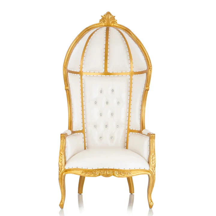 Splendid Balloon Design Luxurious Hand Carved Button Tufted Teak Wood Back Design High Back Throne Chair ( Golden )