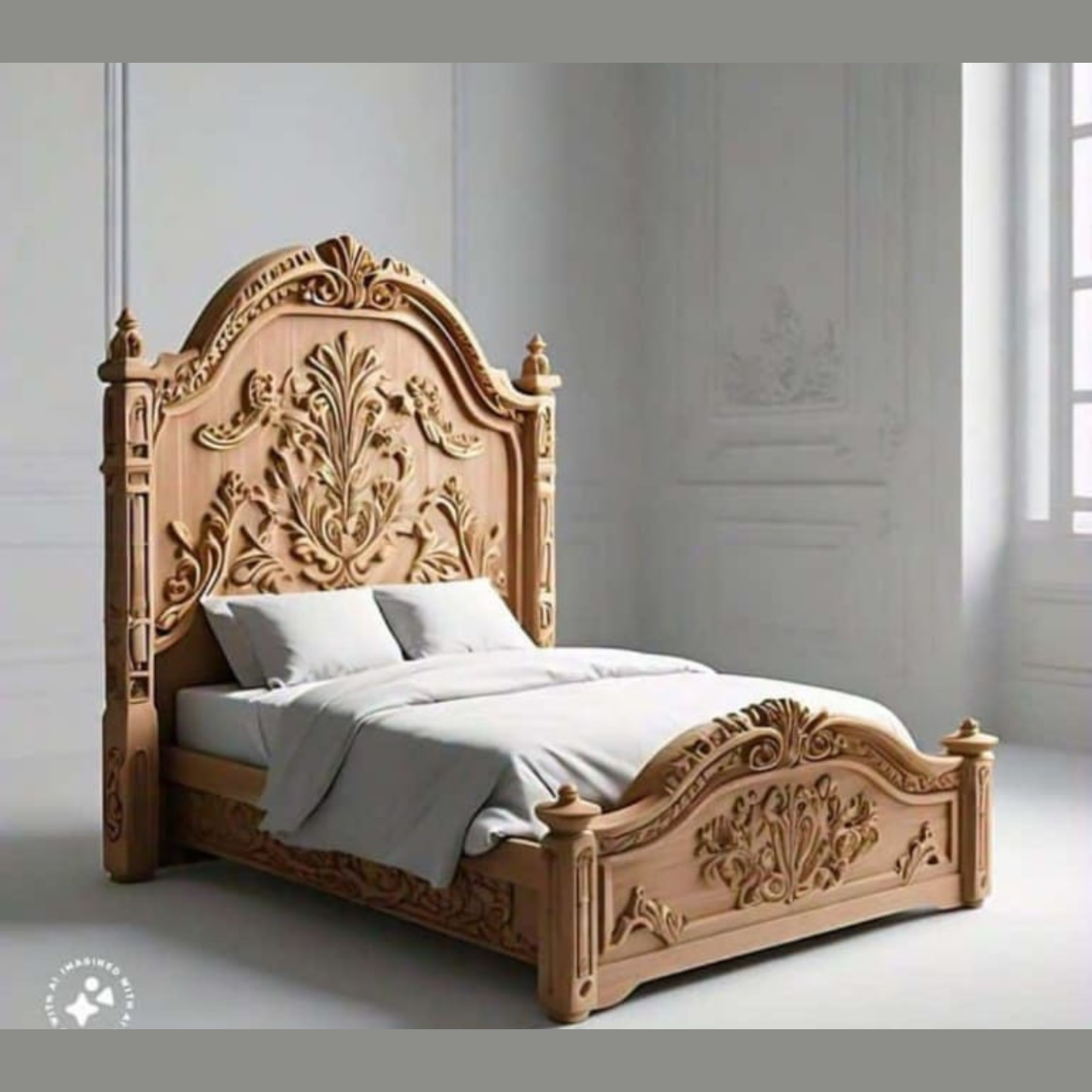 Sculpt Hand-Carved Teak Wood King Size Bed Luxury Artisan Bed Frame with Modern Rustic Design