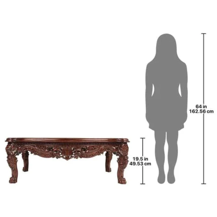 Natural Art & Crafts Traditional Rectangular Handmade Carving Mahogany Finish Coffee Table ( Brown ) - Image 3