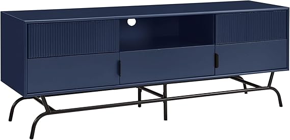 Modern TV Unit Storage Drawers with Indigo Blue Deco Finish, Media Console Cabinet for upto 65 inch LED Size - Image 3