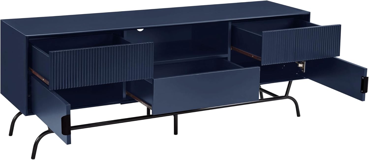 Modern TV Unit Storage Drawers with Indigo Blue Deco Finish, Media Console Cabinet for upto 65 inch LED Size - Image 4