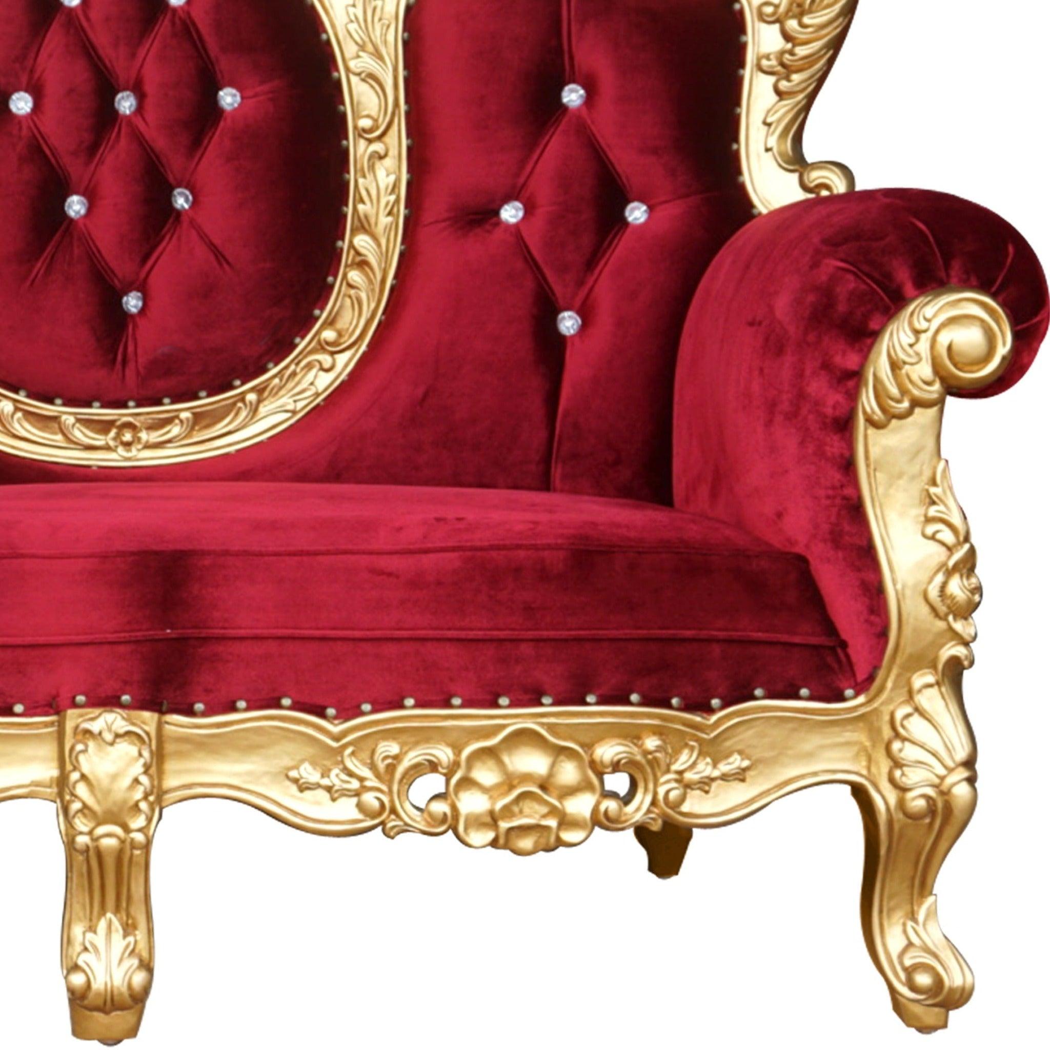 Hand-Carved Teak Wood 2-Seater Chaise Lounge Love Seat Luxurious Wedding with Golden Finish ( Red ) - Image 2