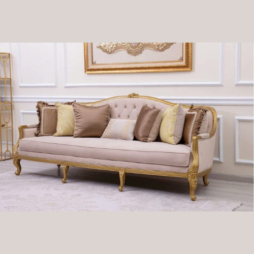 Luxurious & Elegance Design Button Tufted Hand Carved Teak Wood 3+1+1 with Center Table Sofa Set - Image 2