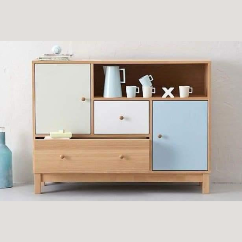 Natural Art & Crafts Handmade Stylish Wooden Cabinet Three Paint Doors With Storage