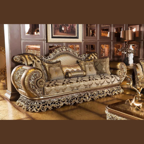 Luxury Antique Hand Carved Teak Wood Sofa Set 3+3+1+1 with Coffee Table Elegant & Durable Traditional Style Living Room - Image 2