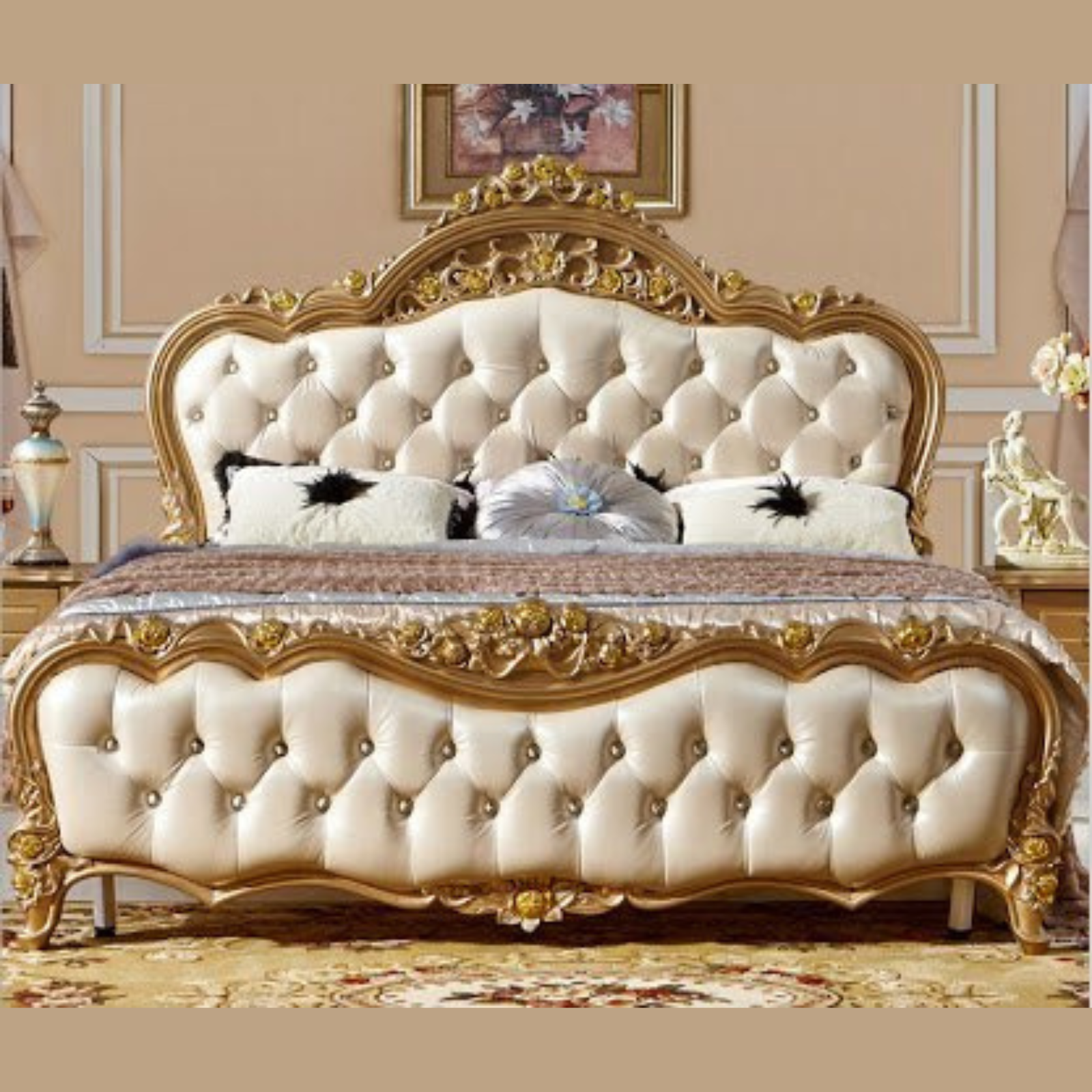 Curves And Carved Classic Teak Wood King Size Bed Handcrafted Luxury Bed Frame Elegant Carved Design