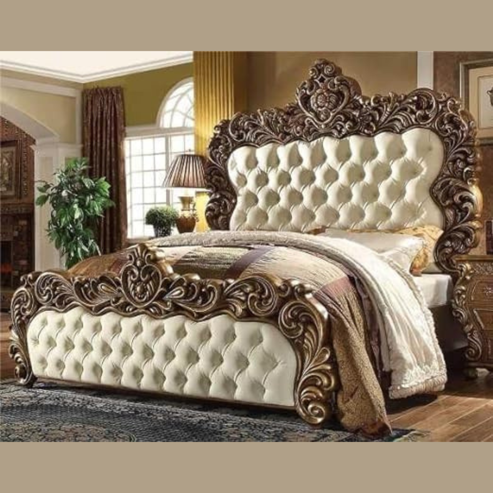 Lofty Teak Wood Maharaja King Size Bed Luxury Carved Design Bed Frame Elegant Traditional Bed Frame for Royal Bedroom