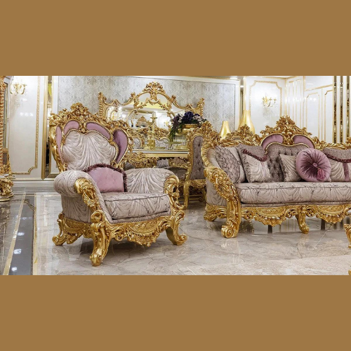 Royal Classic European Style Hand Carved Teak Wood Sofa Set (3+3+1) with Center Table Luxury Wooden Living Room, Vintage Design - Image 2