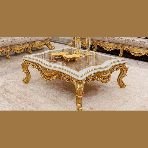 Royal Classic European Style Hand Carved Teak Wood Sofa Set (3+3+1) with Center Table Luxury Wooden Living Room, Vintage Design - Image 4