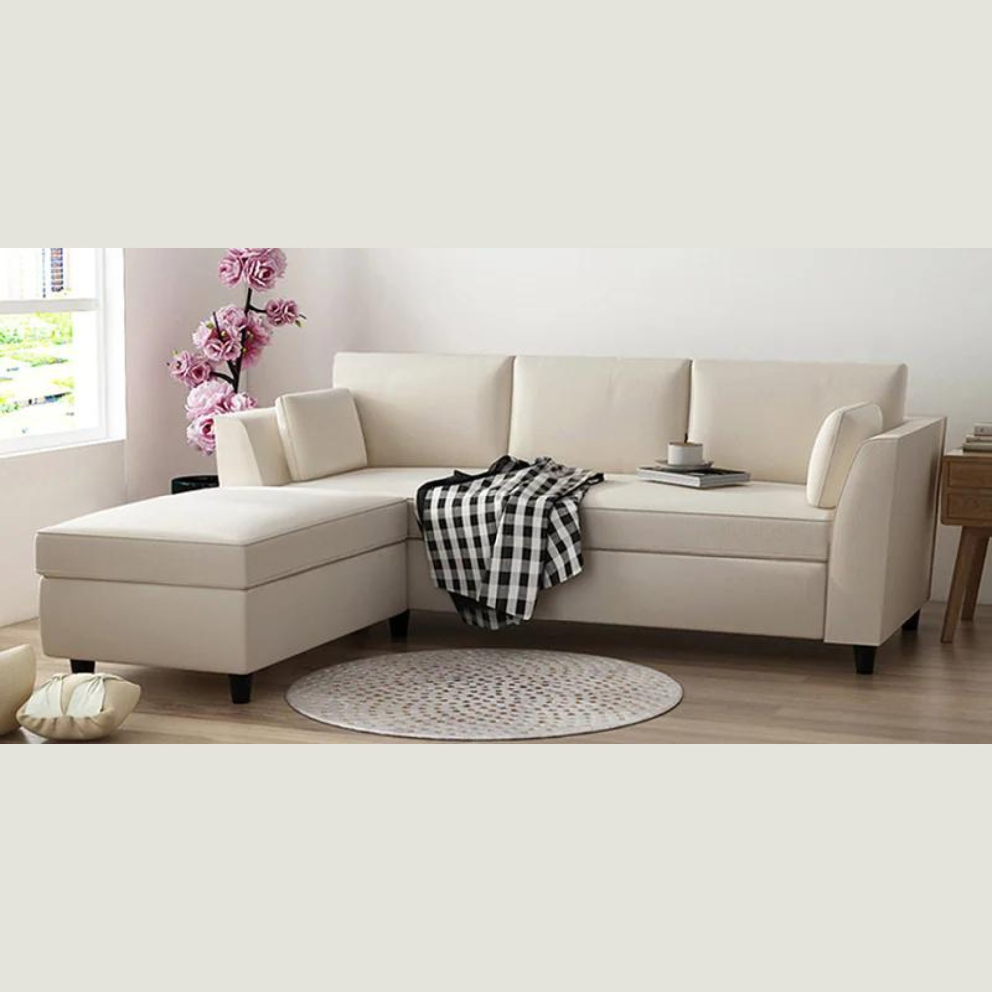 Bristol RHS Handmade Teak Wood 4 Seater Sectional Sofa Set ( Off White )