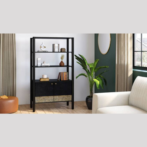 Gaku Handmade Solid Wood Bookshelf & Racks for or Home & Office Storage with 2 Doors ( Semi-Gloss Finish )