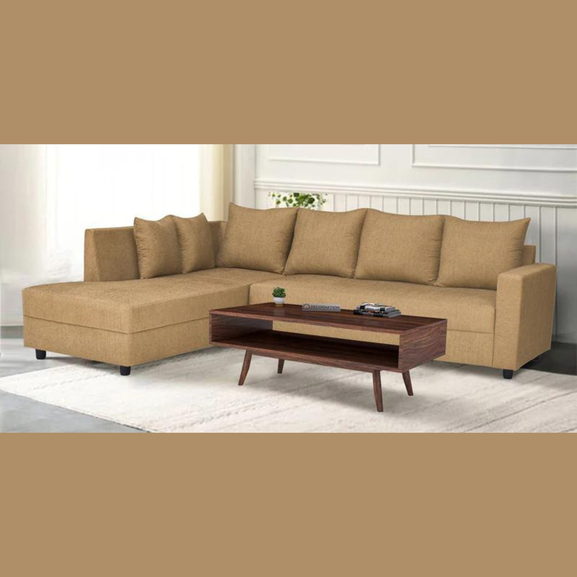 Stella RHS Teak Wood 6-Seater Sectional Sofa Luxury Handcrafted Solid Wood Modular Sofa Set for Living Room