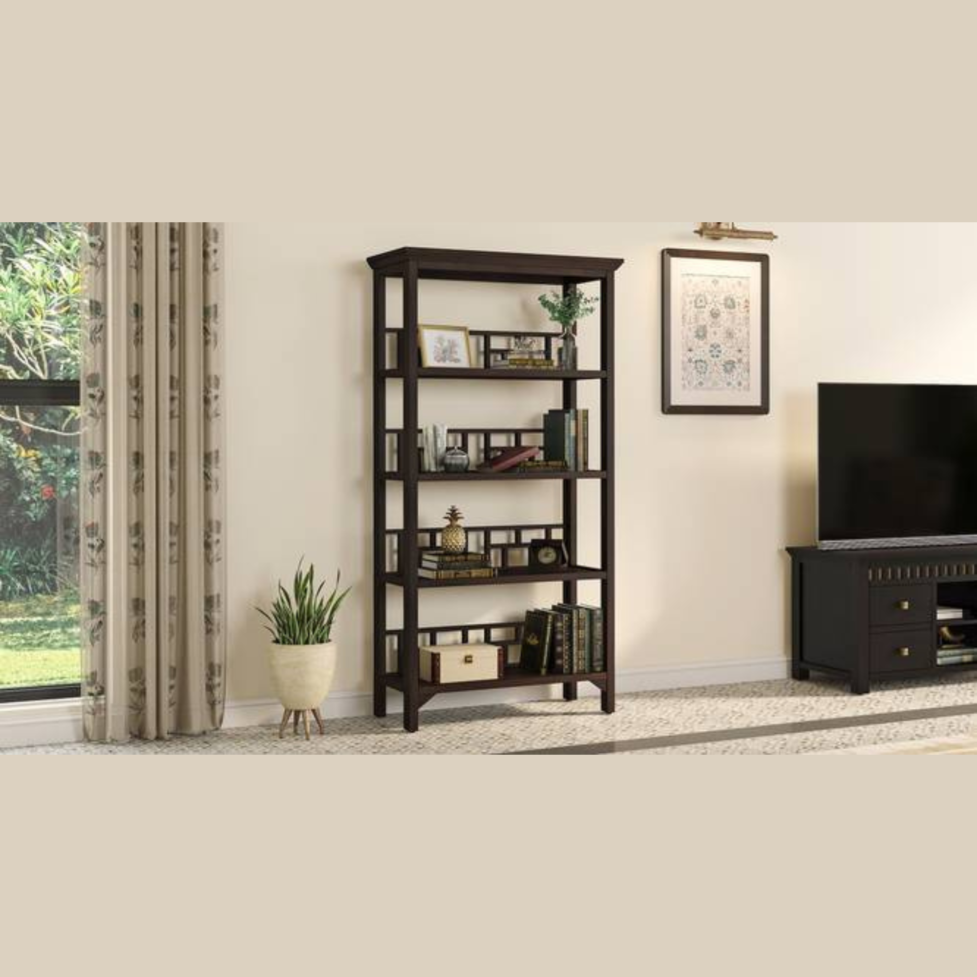 Enid Handmade Mango Wood Bookshelf & Racks for or Home & Office Storage ( Mahogany Finish )