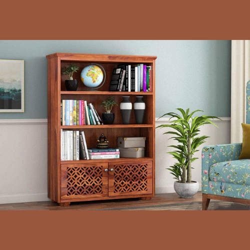 Natural Art & Crafts Attractive Handmade Teak Wood Bookshelf Rack for Library Home or Office ( Honey Finish )