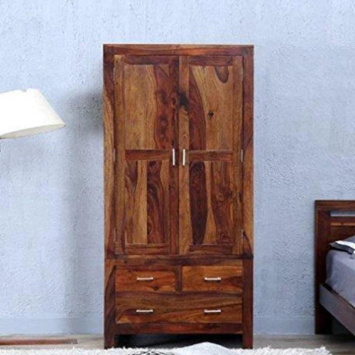 Wardrobe in Warm Rich Finish Standard (3 Drawers) And Double Doors