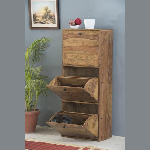 Natural Art & Crafts Abierta Handmade Solid Sheesham Wood 4-Tier Shoe Rack for Entryway & Hallway (Brown)