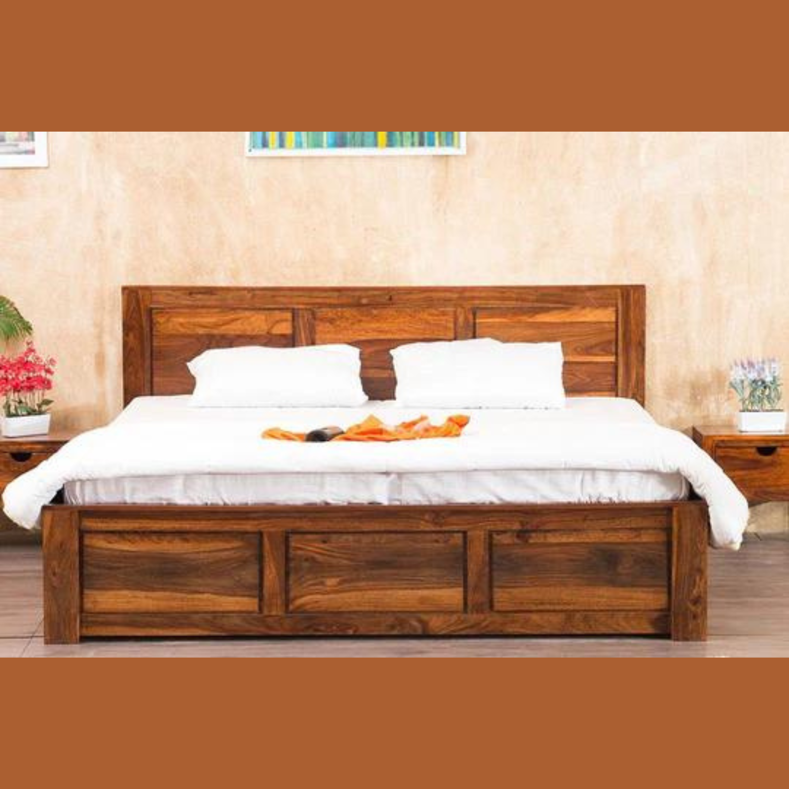 Essential Teak Wood Hydraulic Storage King Size Bed Modern Space Saving Design with Elegant Finish - Image 3