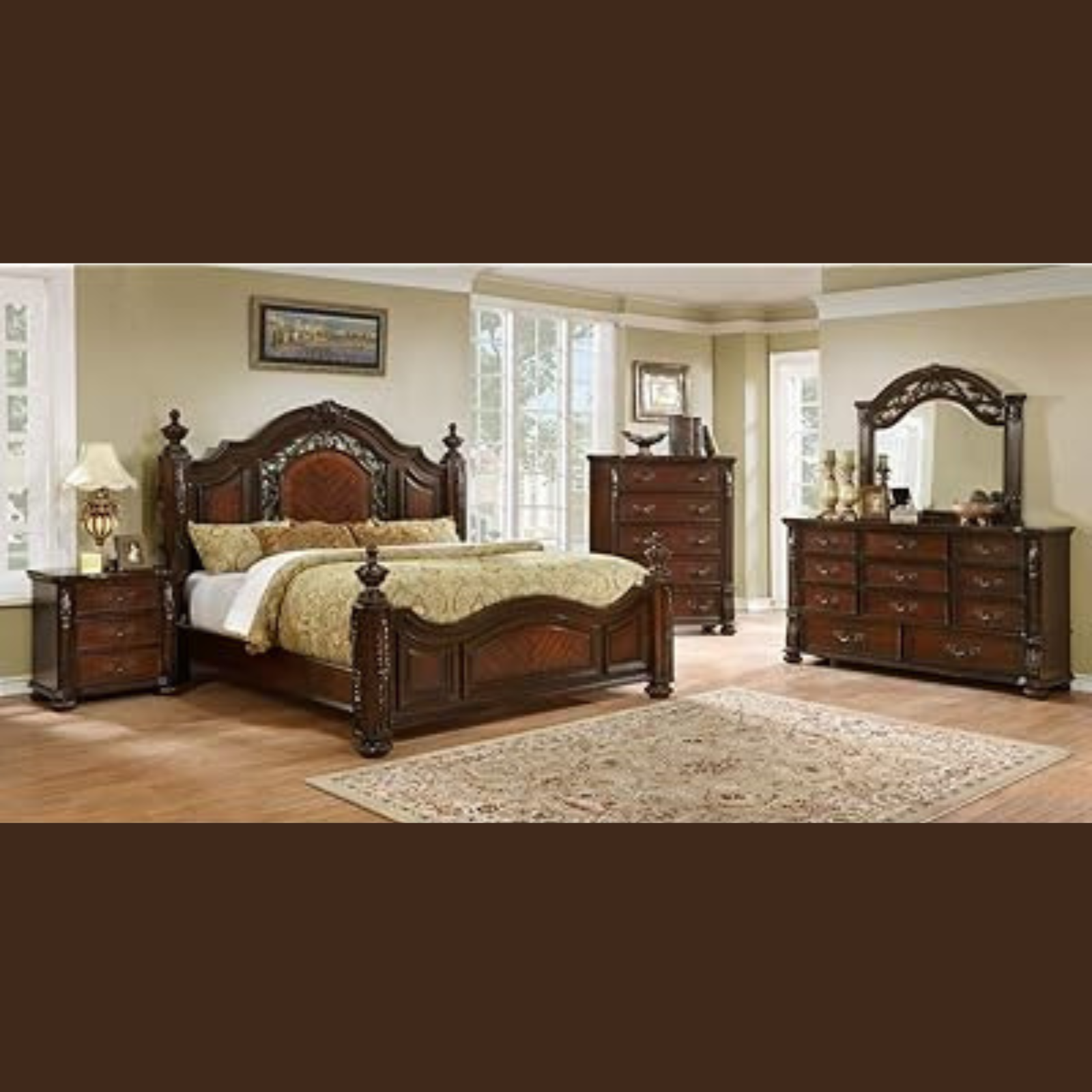 Verona European Style Hand Carved Teak Wood King Size Bed Furniture Set Luxury with Intricate Carvings for Elegant Bedroom