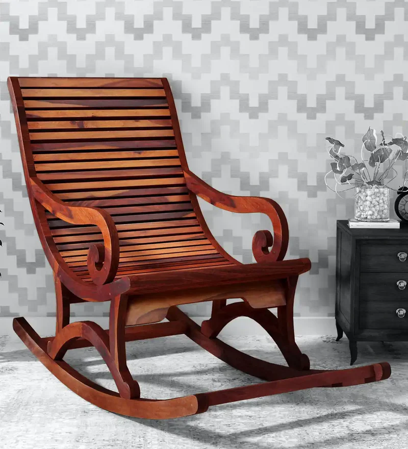 Natural Art & Crafts Duke Handmade Teak Wood Rocking Chair with Honey Finish