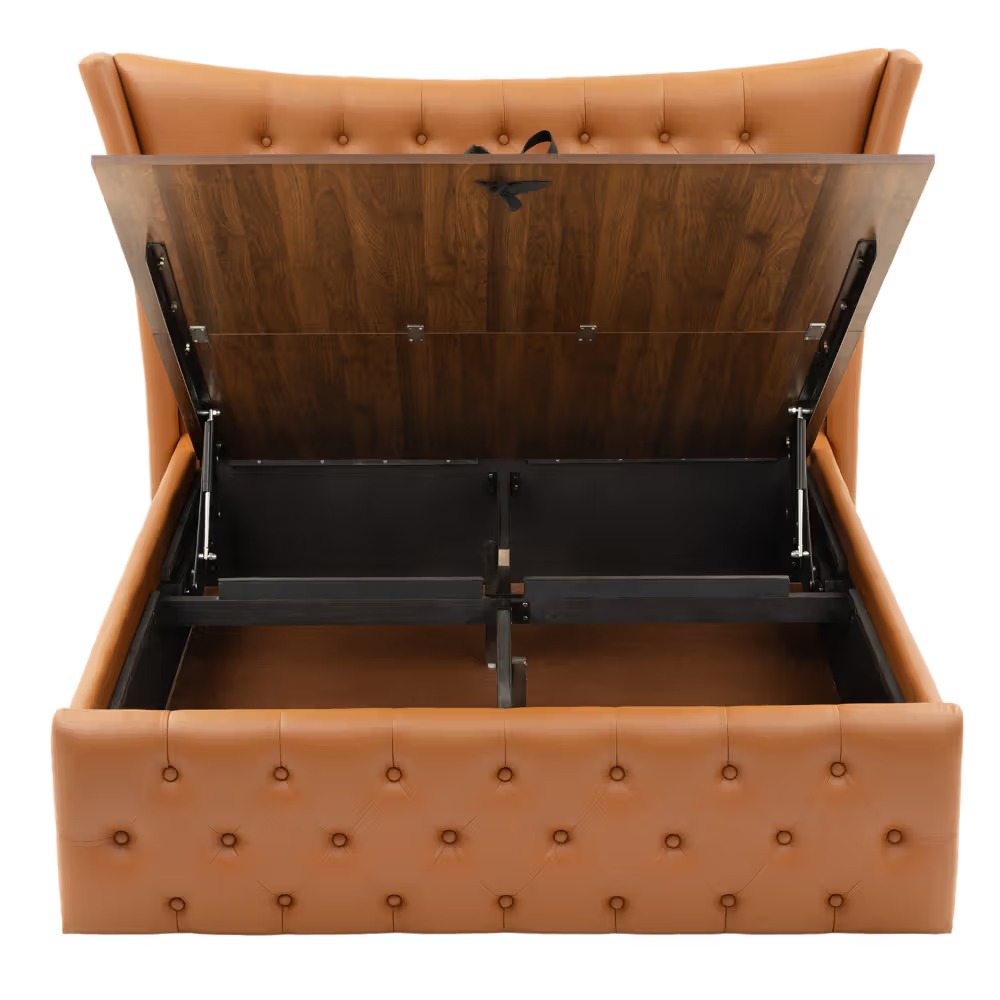 Lovejoy Button Tufted Leatherette Hydraulic Storage King Size Bed for Luxury Bedroom - Image 2