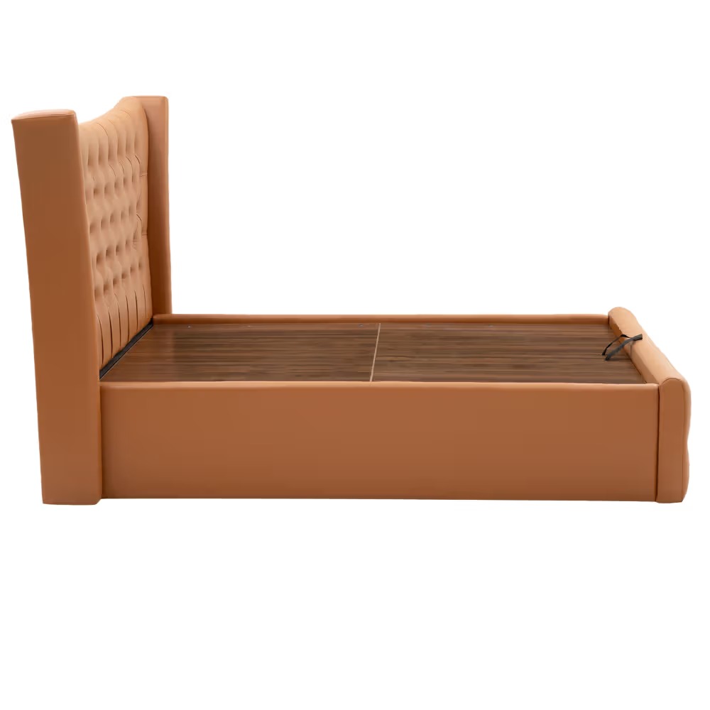 Lovejoy Button Tufted Leatherette Hydraulic Storage King Size Bed for Luxury Bedroom - Image 3