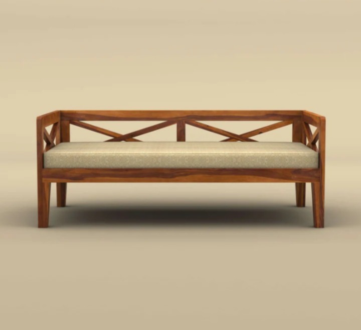 Edward Handmade Rectangular Teak Wood Diwan Bed for Living Room Bedroom (Honey Finish)