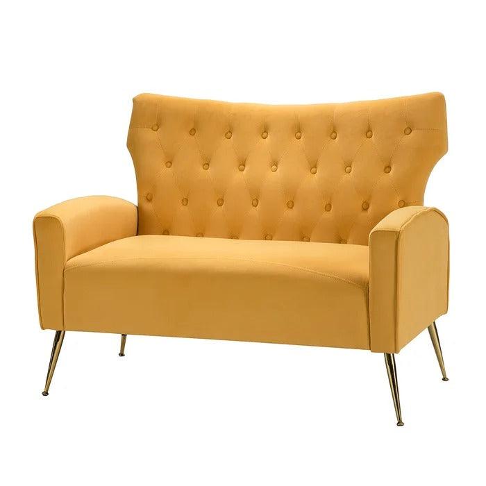 Wooden Square Arm Loveseat Wing Back Chair Set 2+1+1 with Metal Legs ( Yellow ) - Image 3