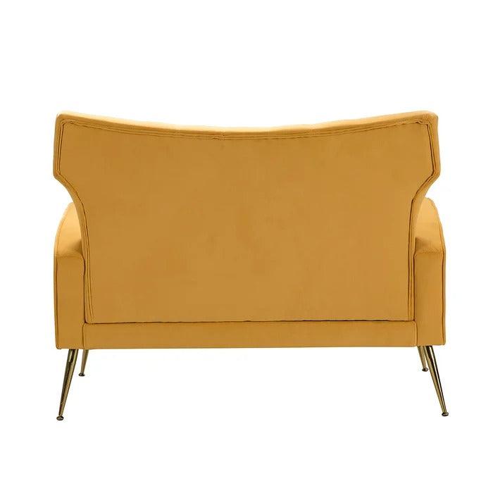 Wooden Square Arm Loveseat Wing Back Chair Set 2+1+1 with Metal Legs ( Yellow ) - Image 5