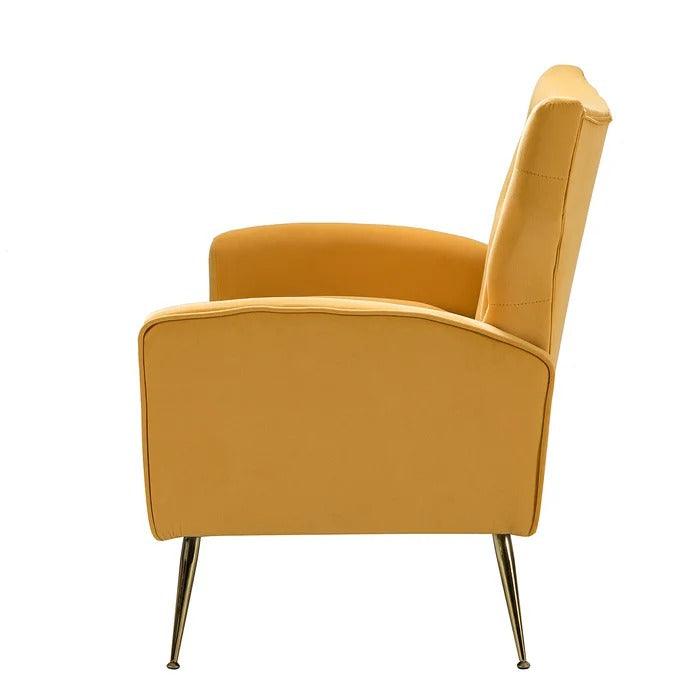 Wooden Square Arm Loveseat Wing Back Chair Set 2+1+1 with Metal Legs ( Yellow ) - Image 6