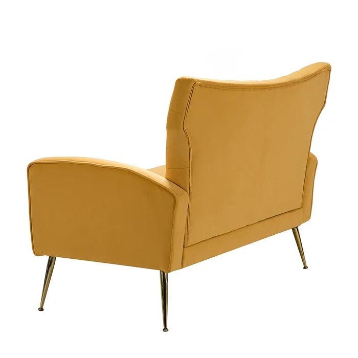 Wooden Square Arm Loveseat Wing Back Chair Set 2+1+1 with Metal Legs ( Yellow ) - Image 4