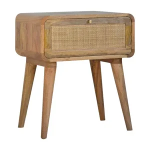 Decoy Acacia Wood Rattan Bedside Table with 1 Drawer Rustic Nightstand for Bedroom Decor