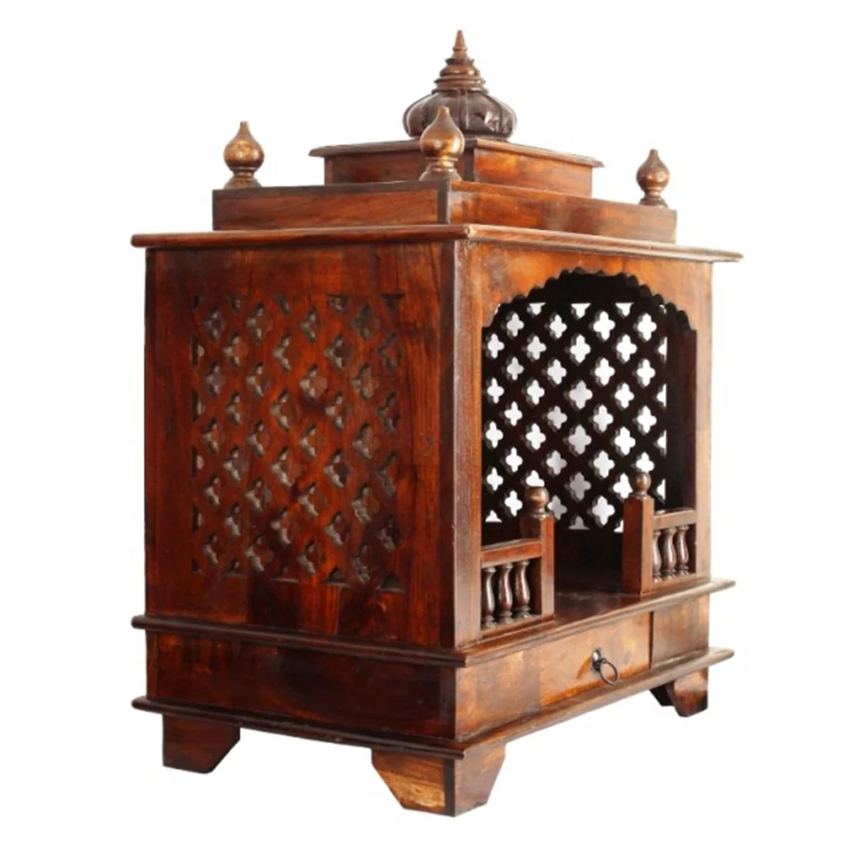 Camellia Traditional Handmade Wooden Pooja Temple with Storage for Daily Prayers (Brown) - Image 2