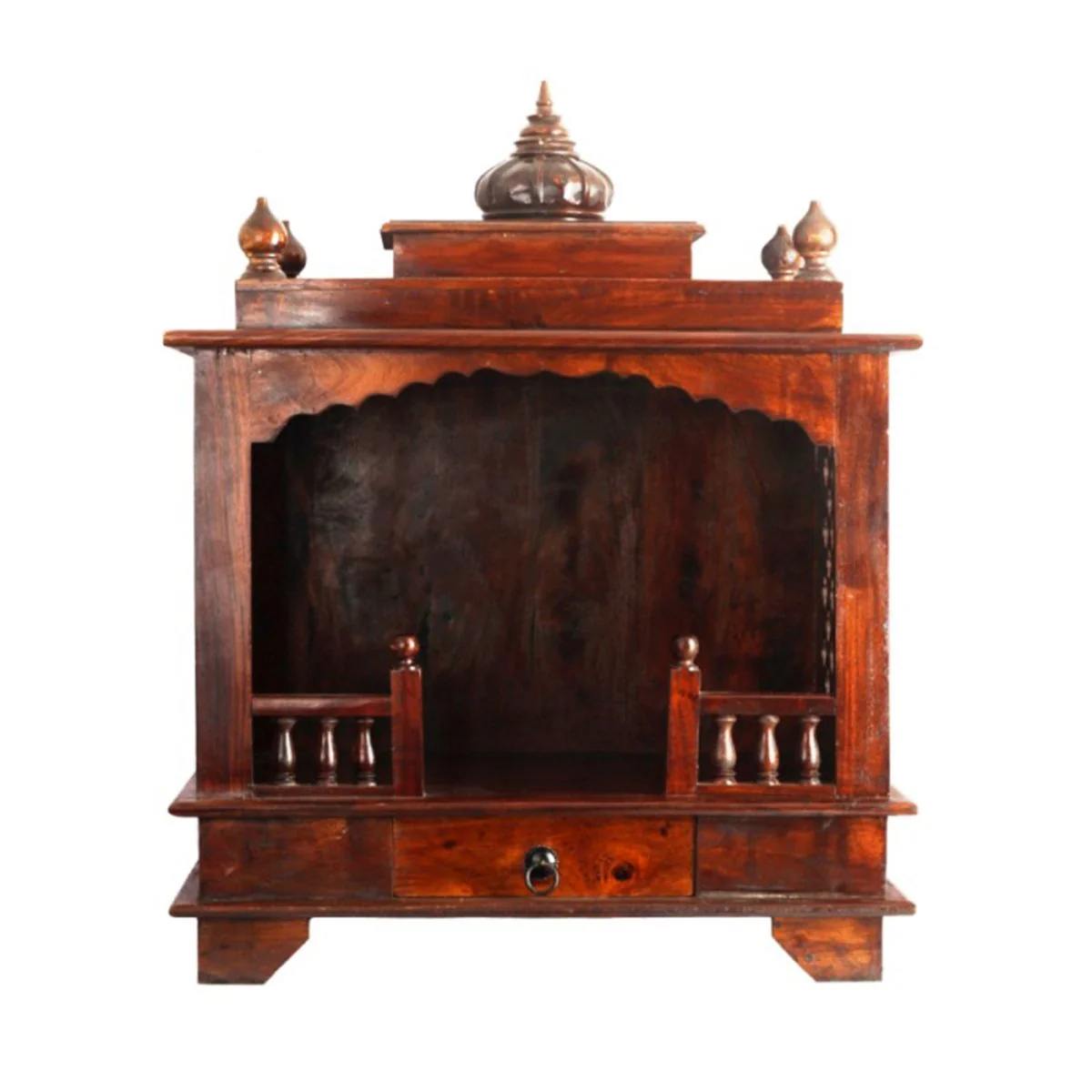 Camellia Traditional Handmade Wooden Pooja Temple with Storage for Daily Prayers (Brown)