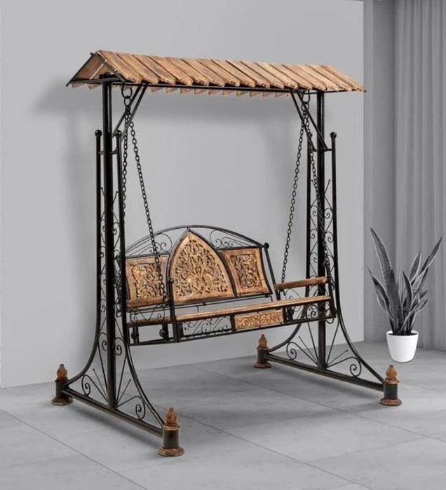 Solid Wood & Iron Garden, Balcony Swing, Hammock, Jhula, Cradle 3 Seater