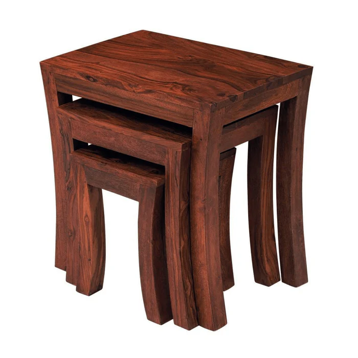 Rustic Decorative Solace Sheesham Wood Curved Design End Table ( Set Of 3 ) - Image 3