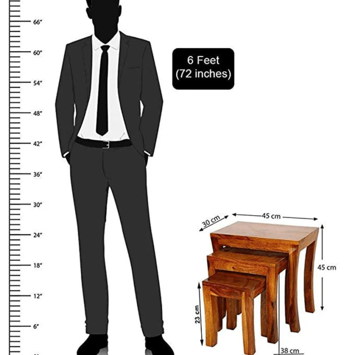 Rustic Decorative Solace Sheesham Wood Curved Design End Table ( Set Of 3 ) - Image 4