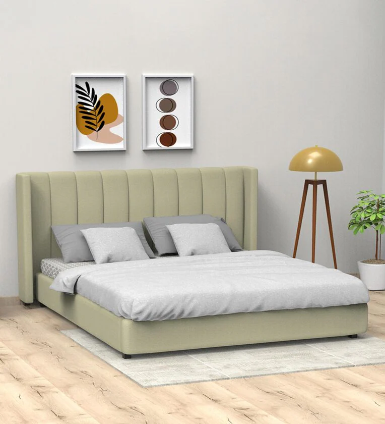 Allison Teak Wood Upholstery King Size Bed for Modern Bedroom