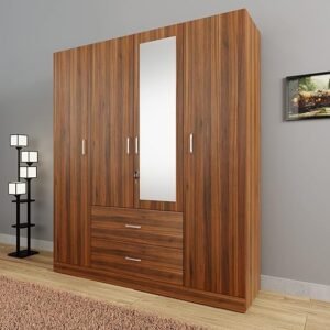 4 Door With Drawer Wardrobe Mirror And Hanging Space