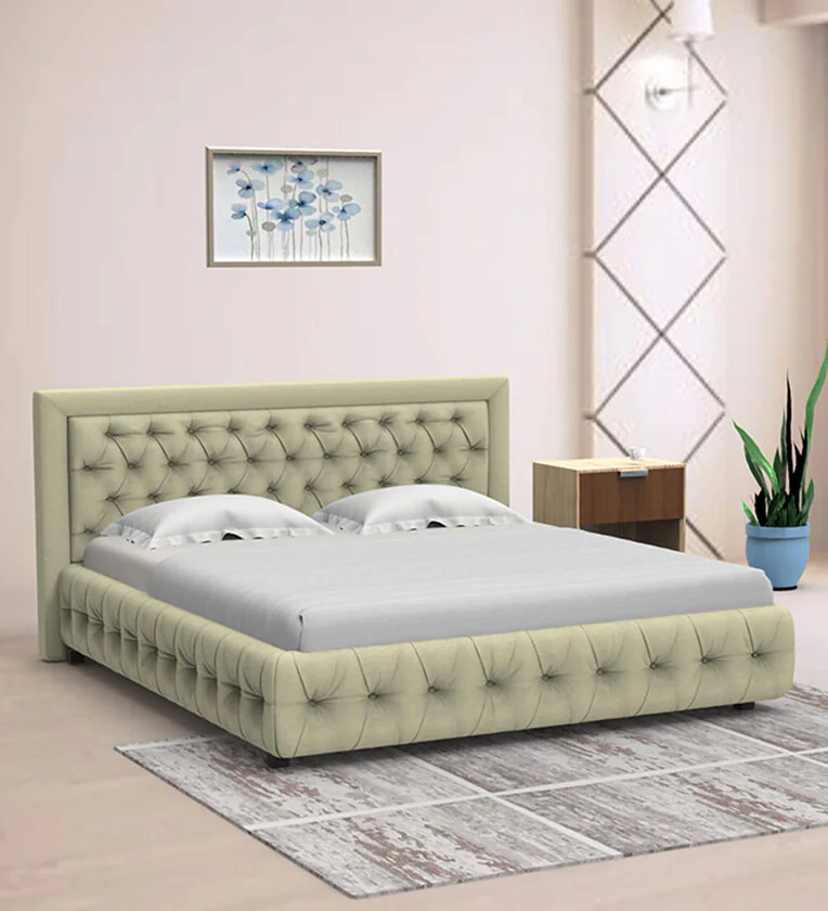 Alto Button Tufted Teak Wood Upholstery King Size Bed for Modern Bedroom