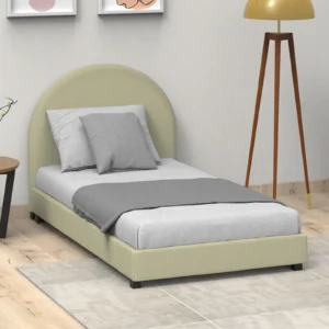 Arya Velvet Upholstered Single Bed Teak Wood Frame Luxurious & Durable Bedroom Modern Design (Beige)
