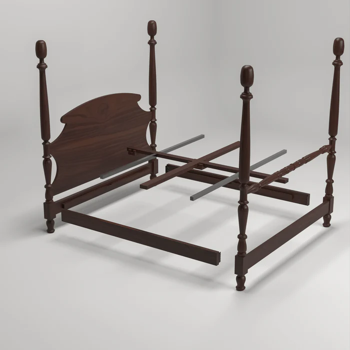 Classic French Royal Hand Carved Teak Wood Poster Bed with 2 Bedside Tables Elegant Vintage Style Bedroom Set - Image 3