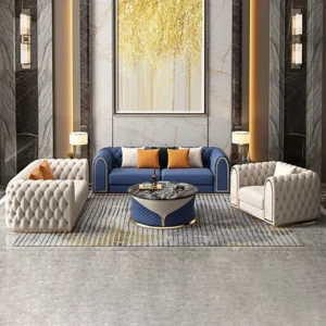 Natural Art & Craft  Arzo Modern Luxury Velvet Upholstered Chesterfield 3+2+1 Sofa Set with Coffee Table