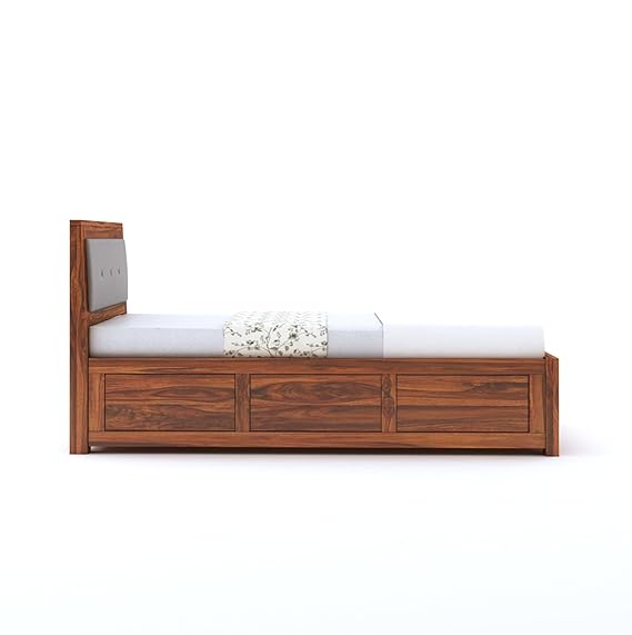 Teak Wood Box Storage Single Bed Palang With Natural Finish - Image 4