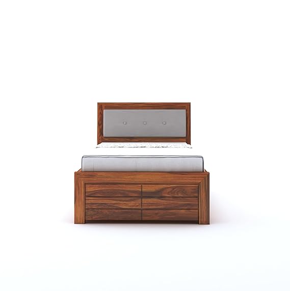 Teak Wood Box Storage Single Bed Palang With Natural Finish - Image 5