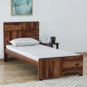Bergen Handmade Teak Wood Single Bed with Rustic Finish for Bedroom Minimalist Design Artisan Crafted Bed