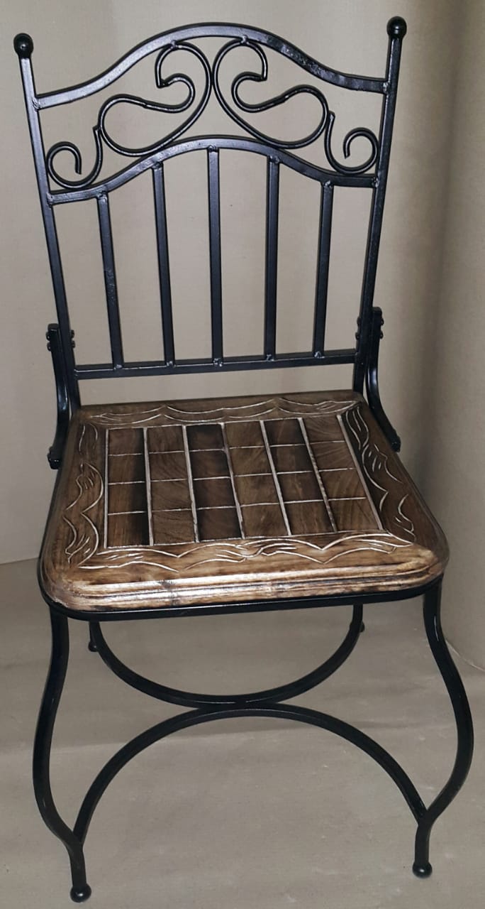 Iron frame Wooden Top Outdoor Dining Chair and Table - Image 3