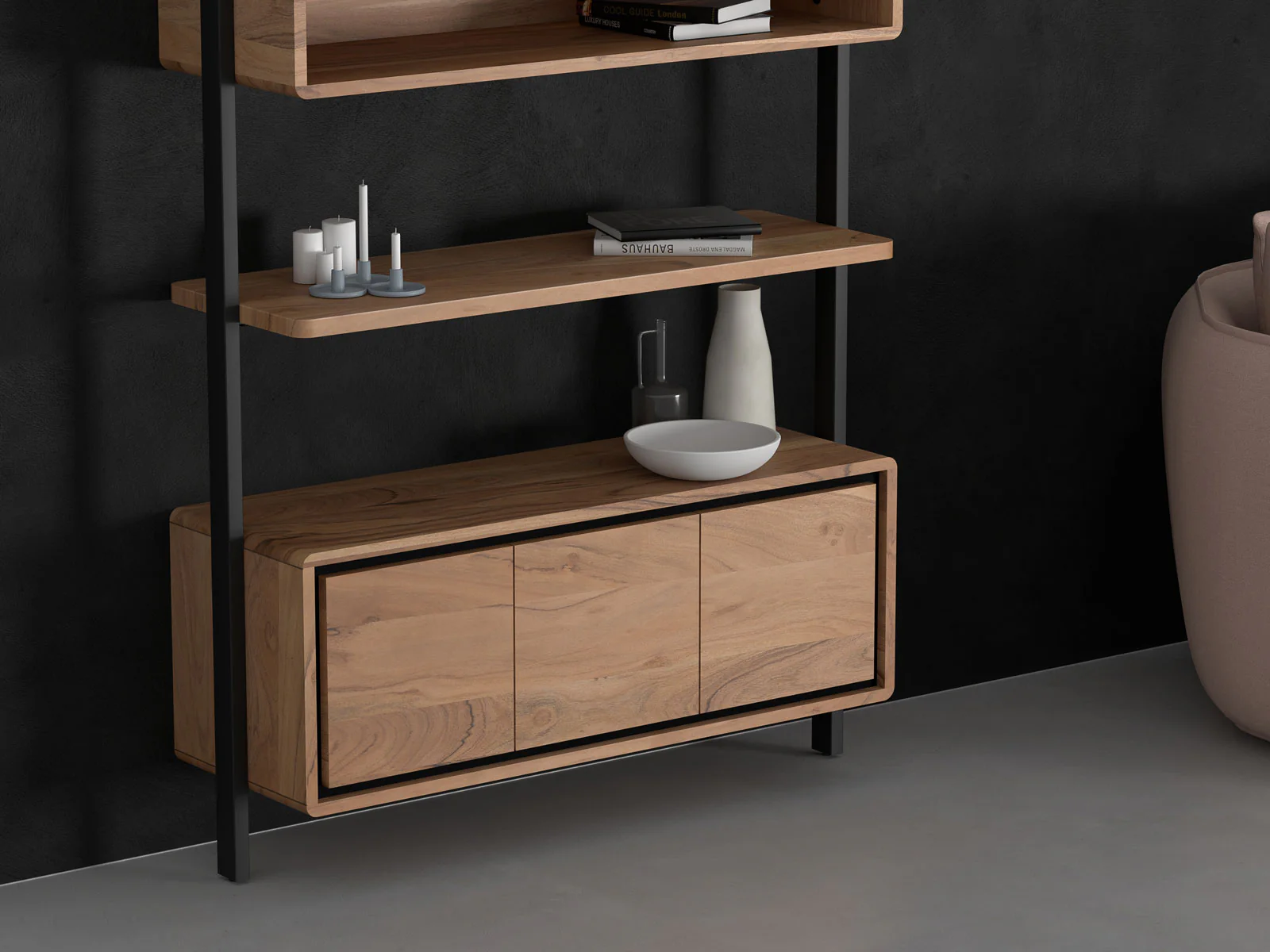 Spacious Handmade Carbon Steel Wood Bookshelf & Racks for or Home & Office Storage with 3 Doors - Image 3