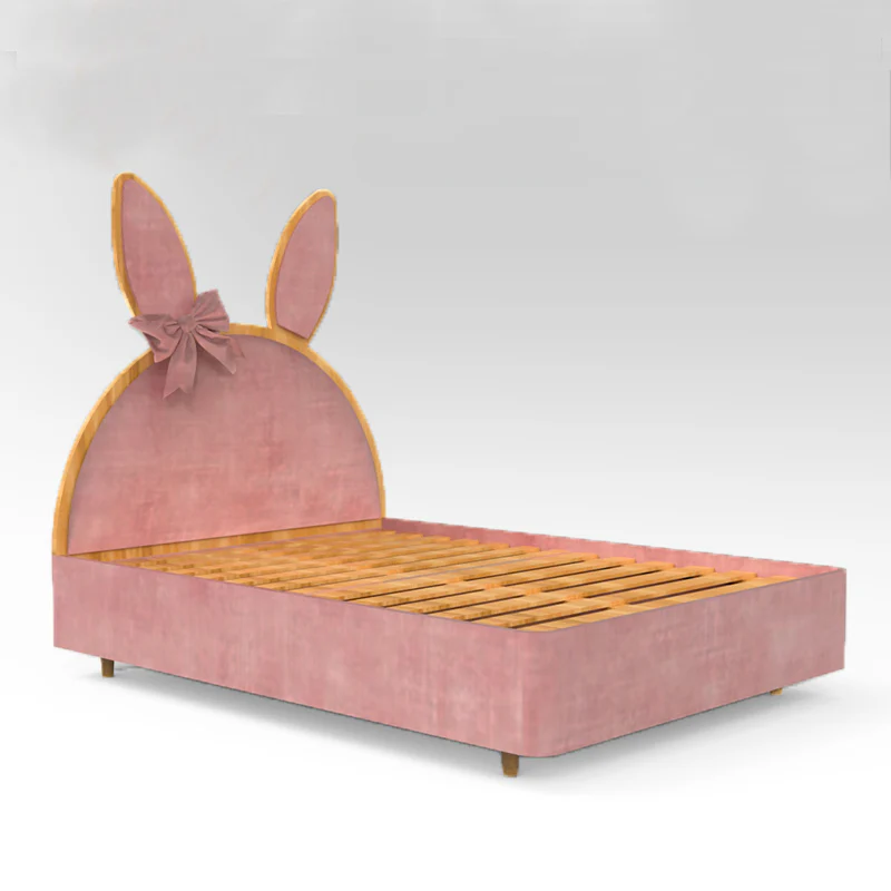 Bunny Bow Plush Look Teak Wood Without Storage Kids Bed for Girls and Boys (Brown) - Image 2