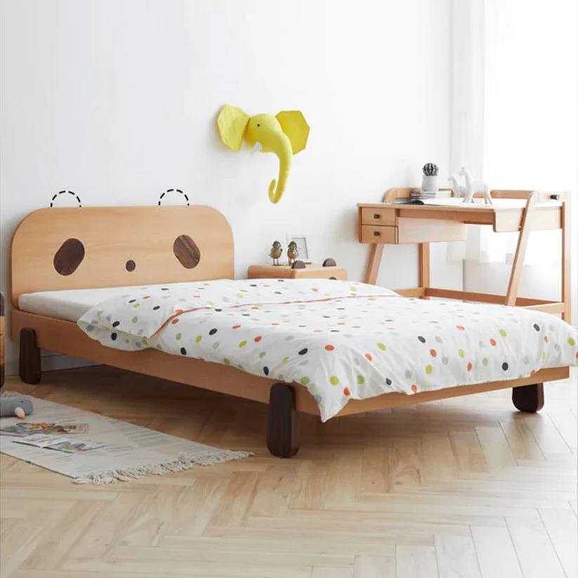 KungFu Pand Plush Look Teak Wood Without Storage Kids Bed for Girls and Boys